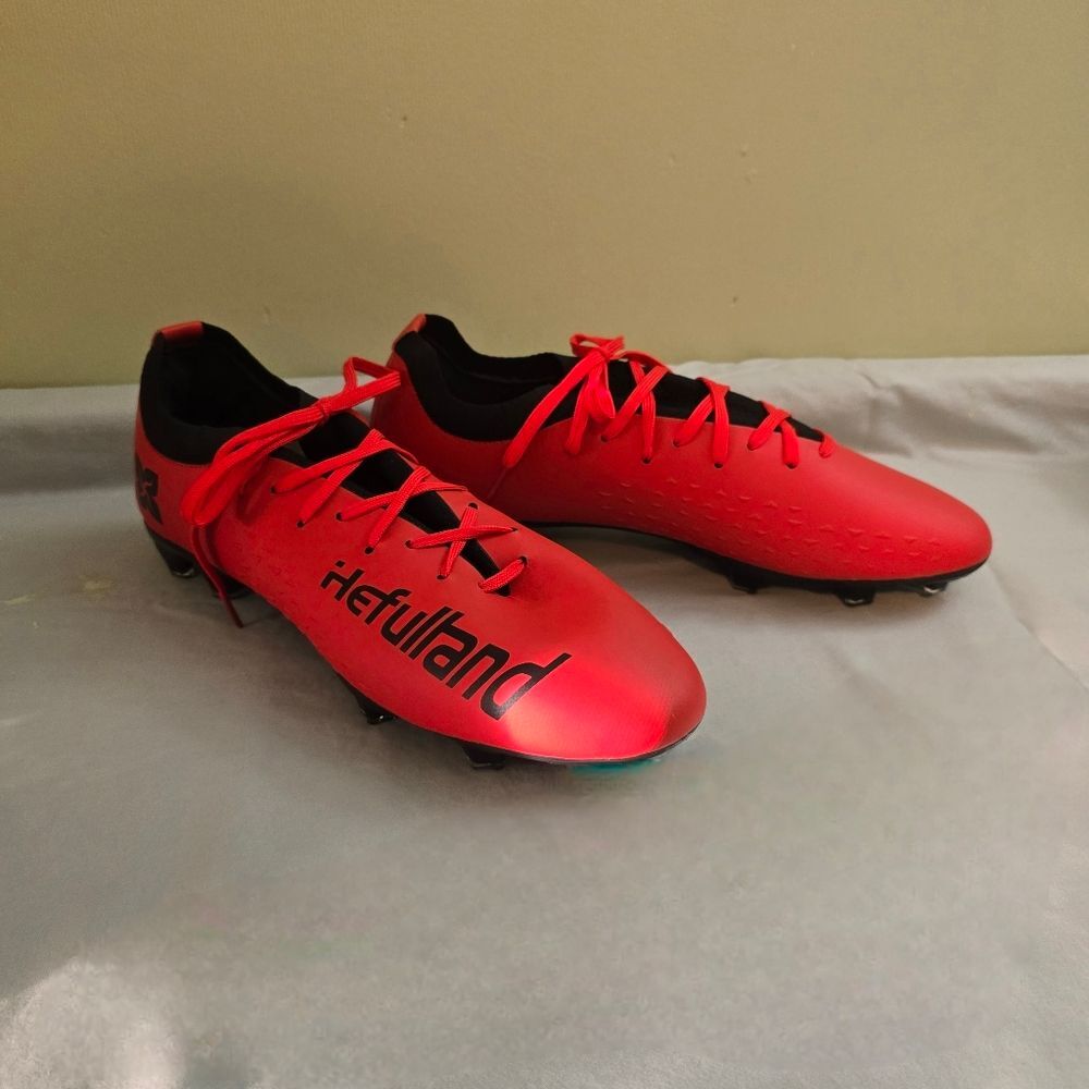 Hefulland Professional Men's Waterproof Red Black Soccer Cleats Size 12